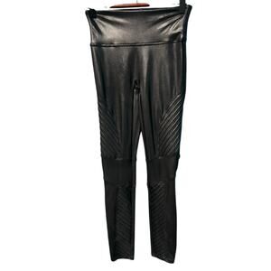 Spanx Black Faux Leather Moto Compression Legging Women's Small Petite